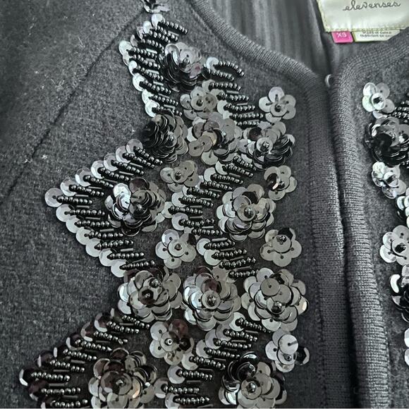 Elevenses black boiled wool beaded sequins minka jacket blazer cardigan XS - Picture 5 of 10